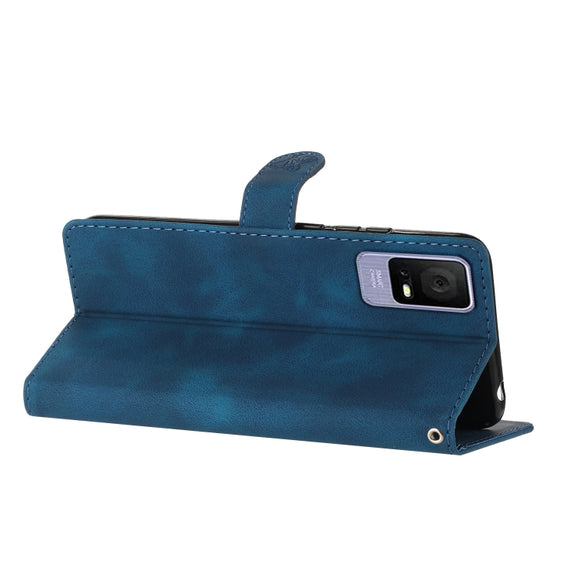 For TCL 405 / 406 / 408 Flower Butterfly Embossing Pattern Leather Phone Case(Blue)