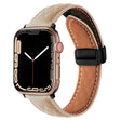 For Apple Watch 7 41mm Folding Buckle Rhombus Leather Watch Band(Apricot) - Watch Bands by PMC TechLife | Online Shopping South Africa | PMC TechLife