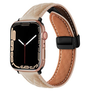 For Apple Watch 7 41mm Folding Buckle Rhombus Leather Watch Band(Apricot)