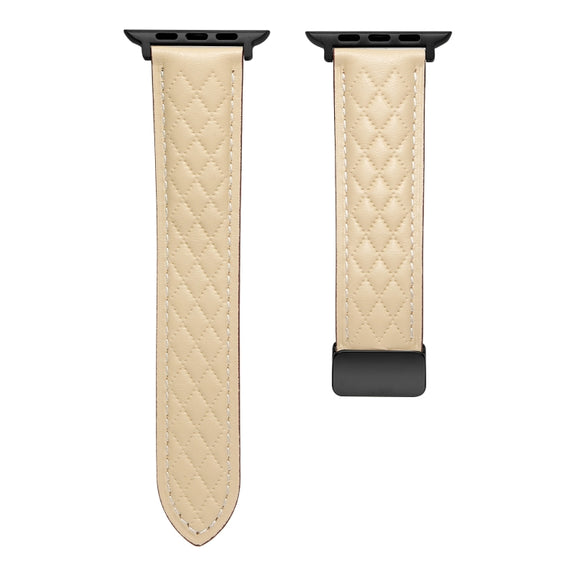 For Apple Watch 2 42mm Folding Buckle Rhombus Leather Watch Band(Starlight)