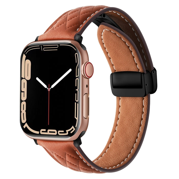 For Apple Watch 2 42mm Folding Buckle Rhombus Leather Watch Band(Brown)