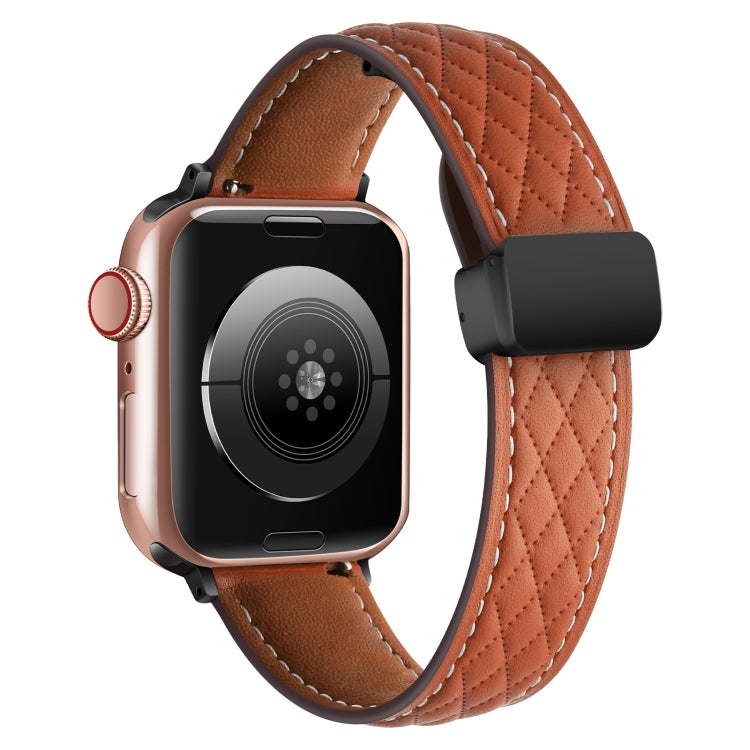 For Apple Watch 2 42mm Folding Buckle Rhombus Leather Watch Band(Brown)
