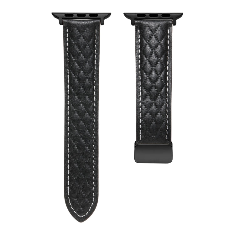 For Apple Watch 2 38mm Folding Buckle Rhombus Leather Watch Band(Black)