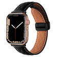 For Apple Watch 42mm Folding Buckle Rhombus Leather Watch Band(Black) - Watch Bands by PMC TechLife | Online Shopping South Africa | PMC TechLife