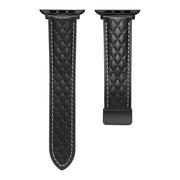 For Apple Watch 42mm Folding Buckle Rhombus Leather Watch Band(Black)