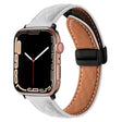 For Apple Watch 42mm Folding Buckle Rhombus Leather Watch Band(White) - Watch Bands by PMC TechLife | Online Shopping South Africa | PMC TechLife
