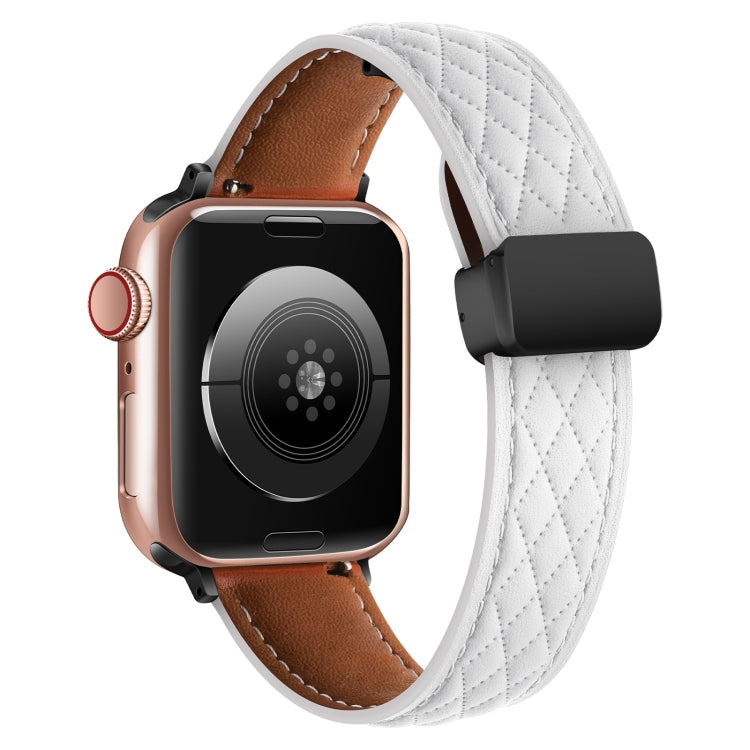 For Apple Watch 42mm Folding Buckle Rhombus Leather Watch Band(White)