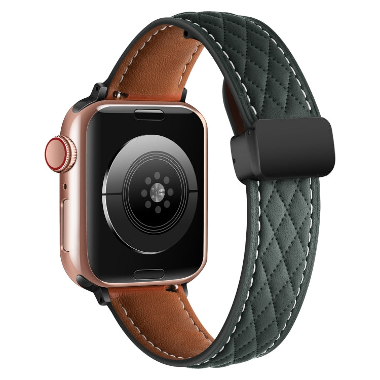 For Apple Watch 38mm Folding Buckle Rhombus Leather Watch Band(Green)