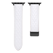 For Apple Watch SE 2023 44mm Folding Buckle Rhombus Leather Watch Band(White)