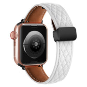 For Apple Watch SE 2023 44mm Folding Buckle Rhombus Leather Watch Band(White)