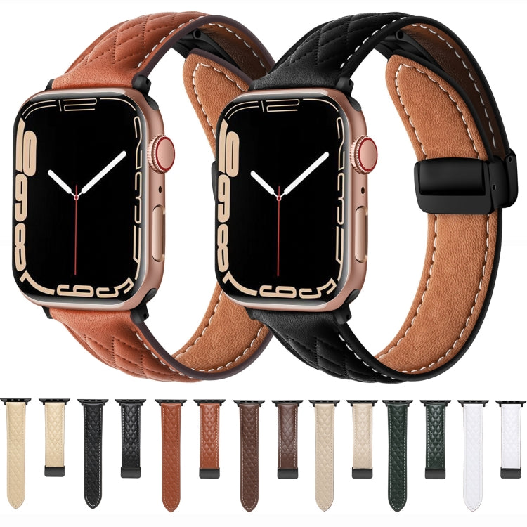 For Apple Watch 2 38mm Folding Buckle Rhombus Leather Watch Band(White)