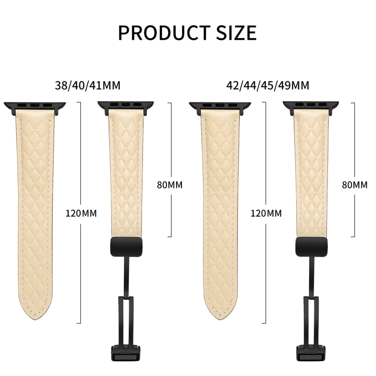For Apple Watch SE 2023 44mm Folding Buckle Rhombus Leather Watch Band(Green)