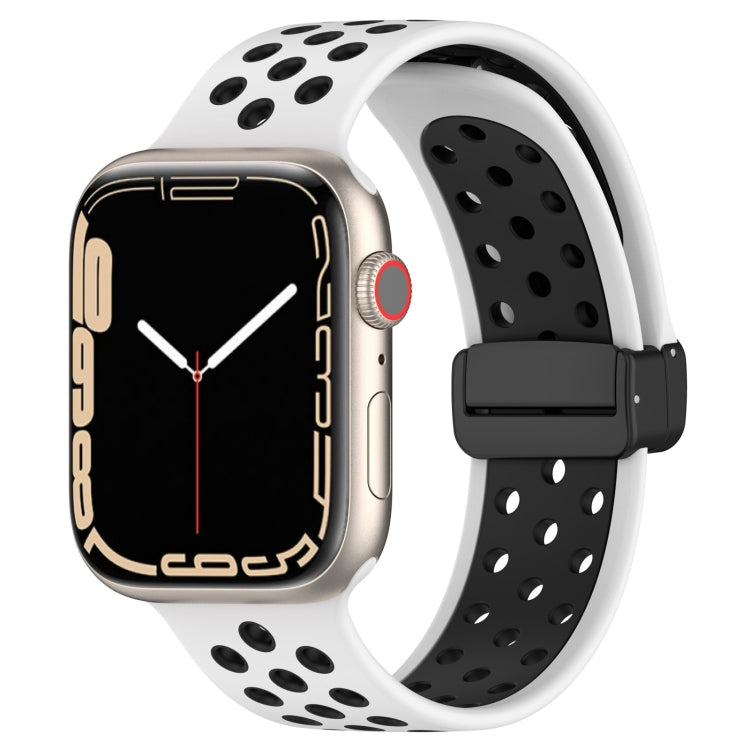 For Apple Watch 7 41mm Magnetic Buckle Silicone Watch Band(White Black)