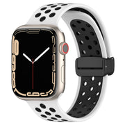 For Apple Watch 7 41mm Magnetic Buckle Silicone Watch Band(White Black)