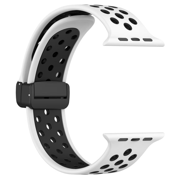 For Apple Watch 7 41mm Magnetic Buckle Silicone Watch Band(White Black)