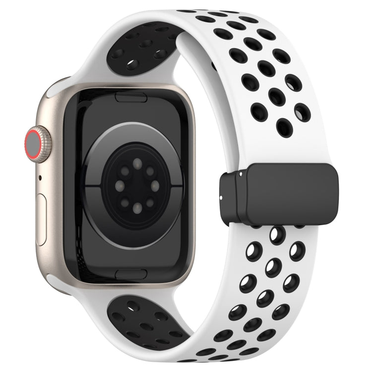 For Apple Watch 7 41mm Magnetic Buckle Silicone Watch Band(White Black)