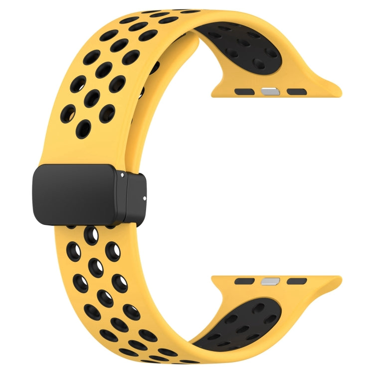 For Apple Watch 7 41mm Magnetic Buckle Silicone Watch Band(Yellow Black)
