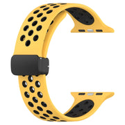 For Apple Watch 7 45mm Magnetic Buckle Silicone Watch Band(Yellow Black)