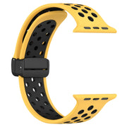 For Apple Watch 7 45mm Magnetic Buckle Silicone Watch Band(Yellow Black)