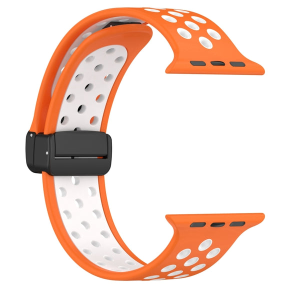 For Apple Watch 6 44mm Magnetic Buckle Silicone Watch Band(Orange White)
