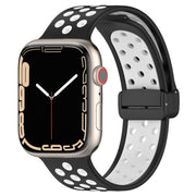 For Apple Watch 3 42mm Magnetic Buckle Silicone Watch Band(Black White)