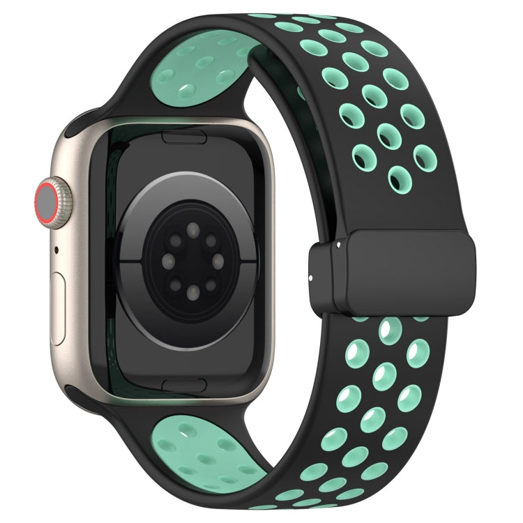 For Apple Watch 3 42mm Magnetic Buckle Silicone Watch Band(Black Cyan)