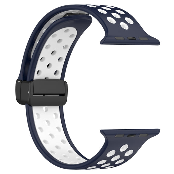 For Apple Watch 2 42mm Magnetic Buckle Silicone Watch Band(Navy White)