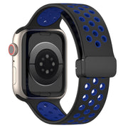 For Apple Watch 2 42mm Magnetic Buckle Silicone Watch Band(Black Blue)