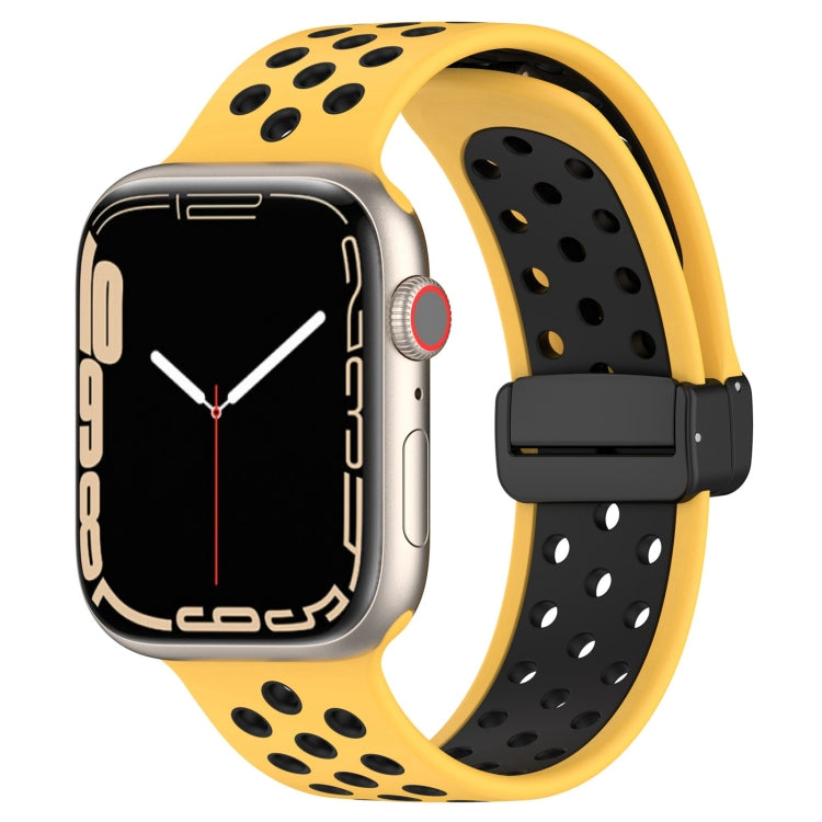 For Apple Watch 2 42mm Magnetic Buckle Silicone Watch Band(Yellow Black)