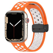 For Apple Watch 2 38mm Magnetic Buckle Silicone Watch Band(Orange White)