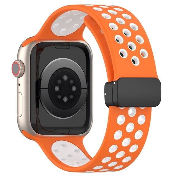 For Apple Watch 2 38mm Magnetic Buckle Silicone Watch Band(Orange White)