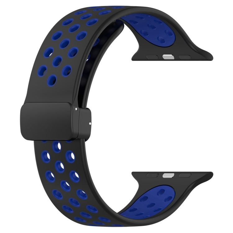 For Apple Watch 2 38mm Magnetic Buckle Silicone Watch Band(Black Blue)