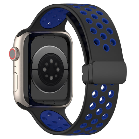 For Apple Watch 2 38mm Magnetic Buckle Silicone Watch Band(Black Blue)