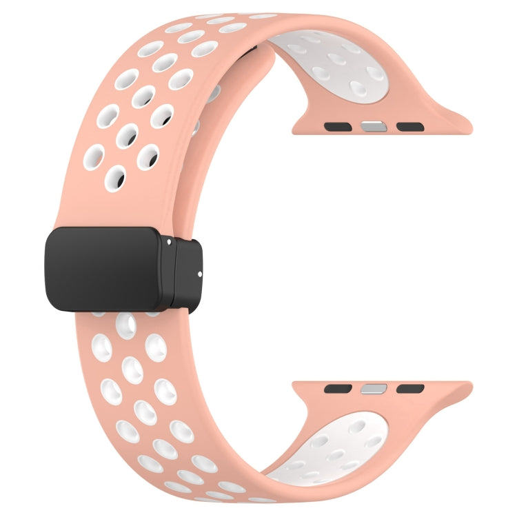 For Apple Watch 42mm Magnetic Buckle Silicone Watch Band(Pink White)