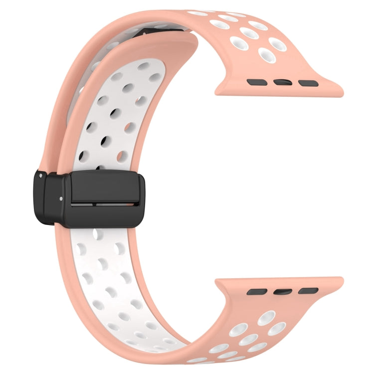 For Apple Watch 42mm Magnetic Buckle Silicone Watch Band(Pink White)