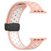 For Apple Watch 42mm Magnetic Buckle Silicone Watch Band(Pink White)