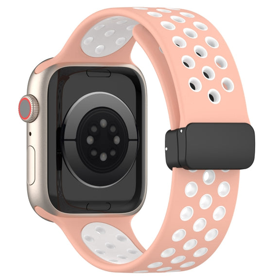 For Apple Watch 42mm Magnetic Buckle Silicone Watch Band(Pink White)