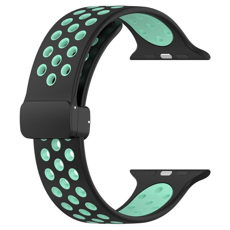For Apple Watch 42mm Magnetic Buckle Silicone Watch Band(Black Cyan)