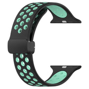 For Apple Watch 42mm Magnetic Buckle Silicone Watch Band(Black Cyan)
