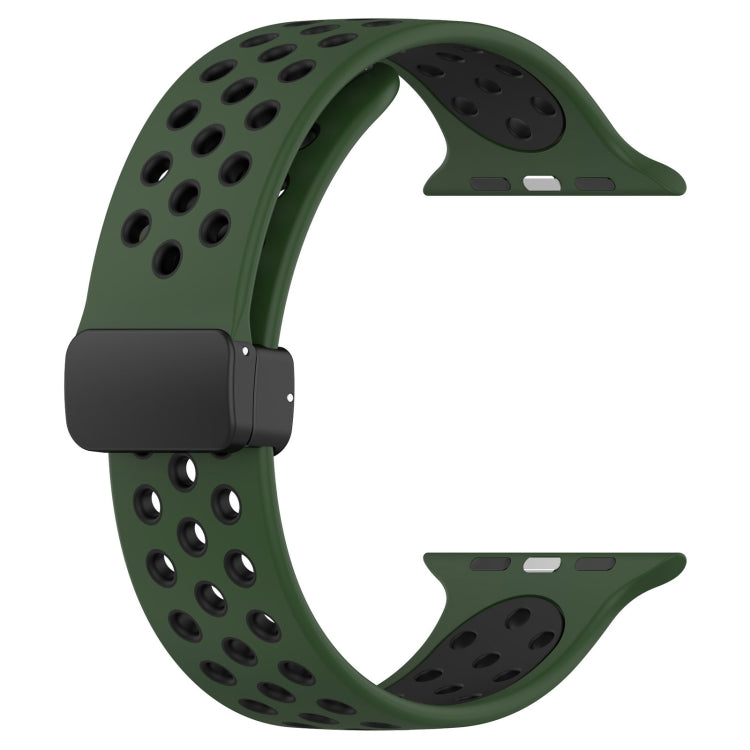 For Apple Watch 42mm Magnetic Buckle Silicone Watch Band(Army Green Black)