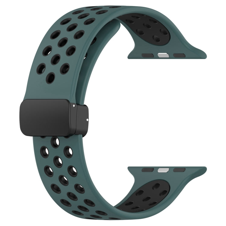 For Apple Watch 38mm Magnetic Buckle Silicone Watch Band(Olive Black)