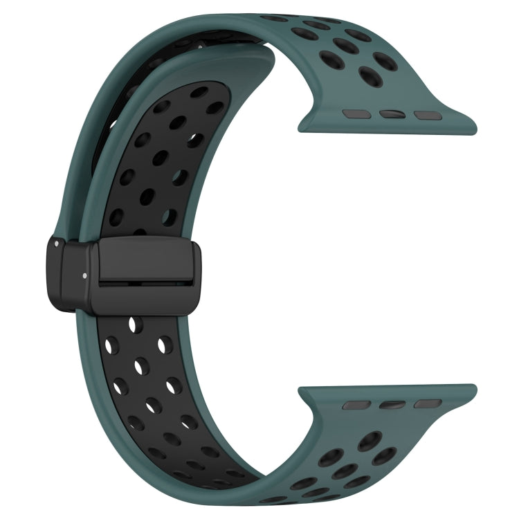For Apple Watch 38mm Magnetic Buckle Silicone Watch Band(Olive Black)