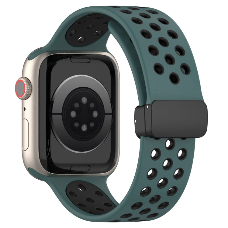 For Apple Watch 38mm Magnetic Buckle Silicone Watch Band(Olive Black)