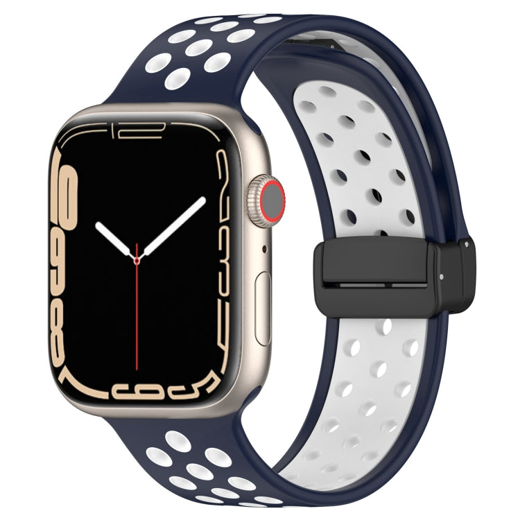 For Apple Watch 38mm Magnetic Buckle Silicone Watch Band(Navy White)