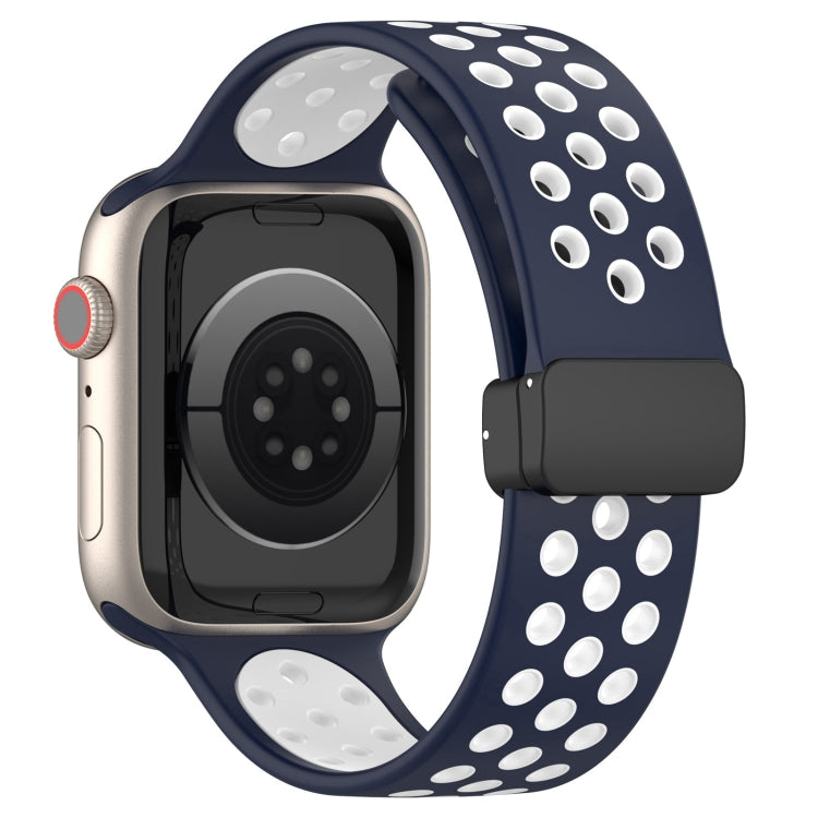 For Apple Watch 38mm Magnetic Buckle Silicone Watch Band(Navy White)