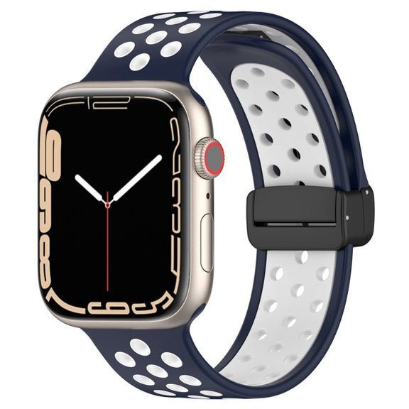 For Apple Watch 38mm Magnetic Buckle Silicone Watch Band(Navy White)