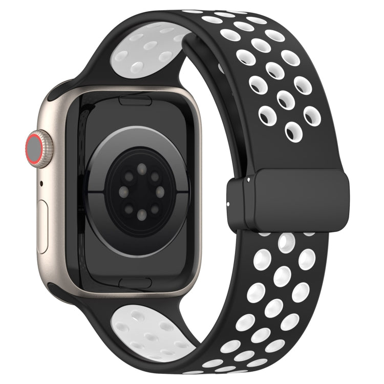 For Apple Watch 38mm Magnetic Buckle Silicone Watch Band(Black White)