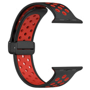 For Apple Watch 38mm Magnetic Buckle Silicone Watch Band(Black Red)