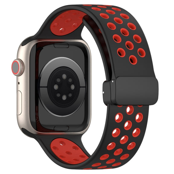 For Apple Watch 38mm Magnetic Buckle Silicone Watch Band(Black Red)