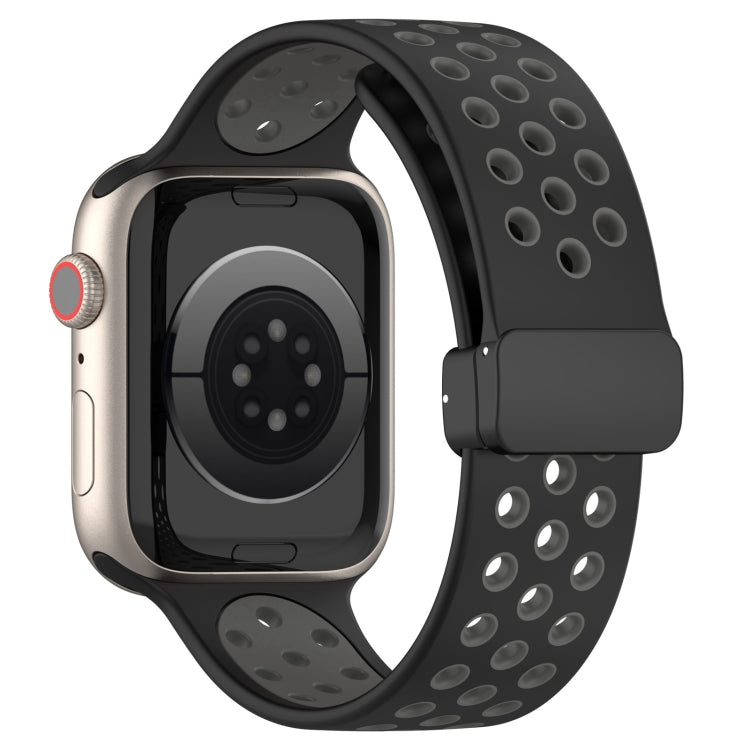 For Apple Watch 38mm Magnetic Buckle Silicone Watch Band(Black Grey)